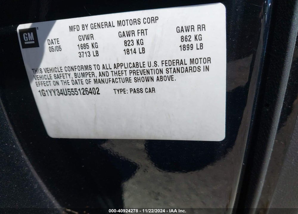 2005 CHEVROLET CORVETTE VIN: 1G1YY34U555126402