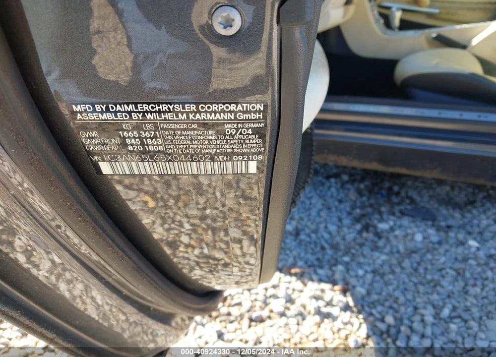 2005 CHRYSLER CROSSFIRE LIMITED VIN: 1C3AN65L65X044602