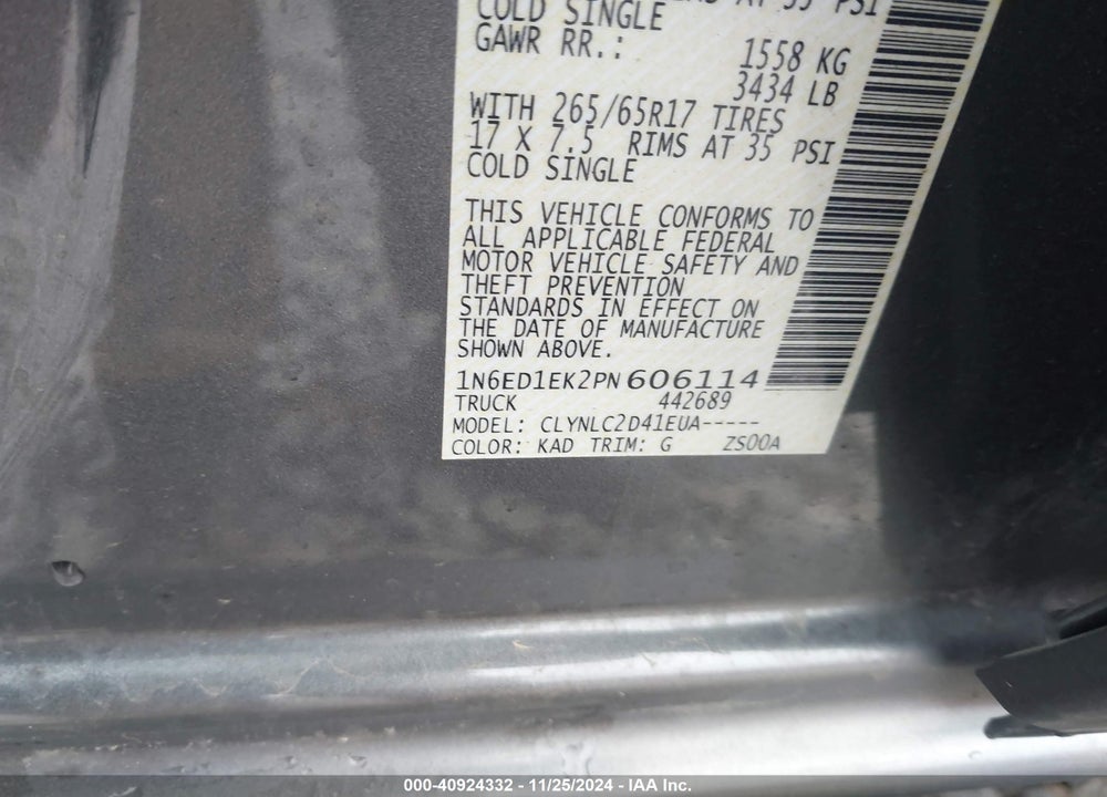 2023 NISSAN FRONTIER SV 4X4 VIN: 1N6ED1EK2PN606114