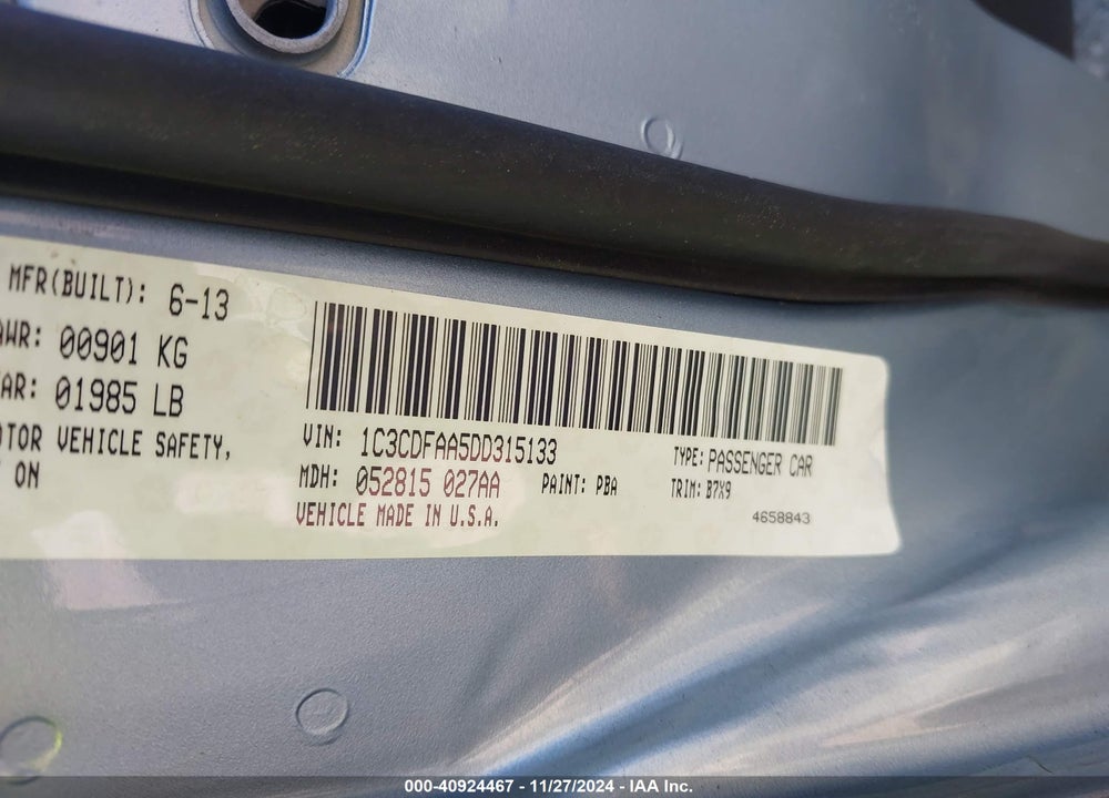 2013 DODGE DART SE VIN: 1C3CDFAA5DD315133