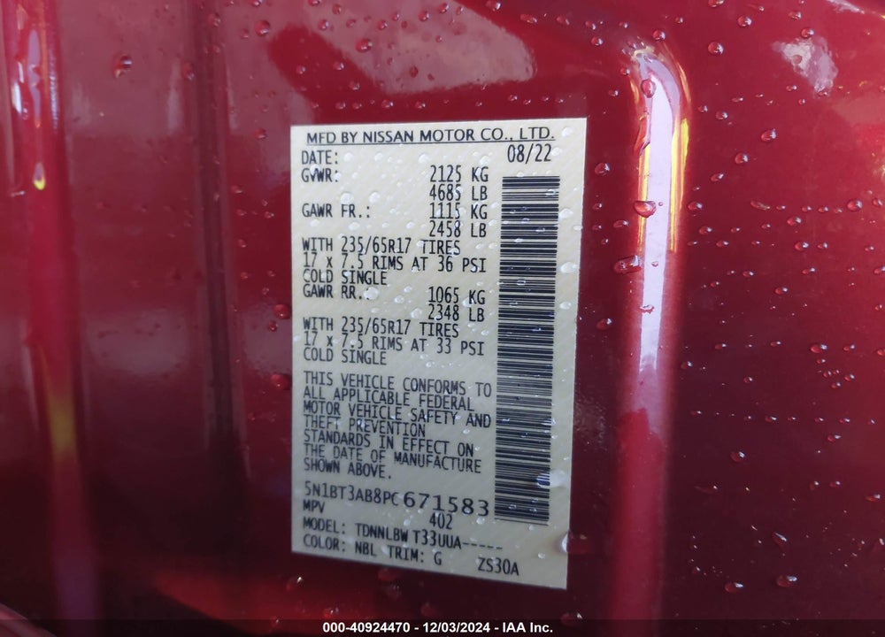 2023 NISSAN ROGUE S INTELLIGENT AWD VIN: 5N1BT3AB8PC671583