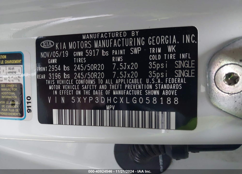 2020 KIA TELLURIDE EX VIN: 5XYP3DHCXLG058188