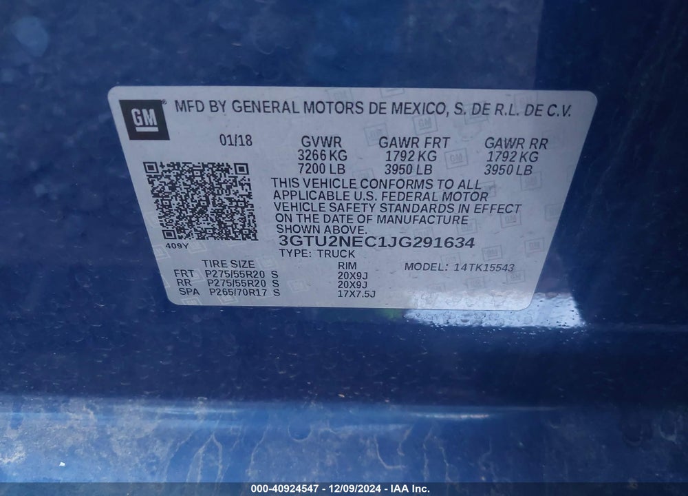 2018 GMC SIERRA 1500 SLT VIN: 3GTU2NEC1JG291634