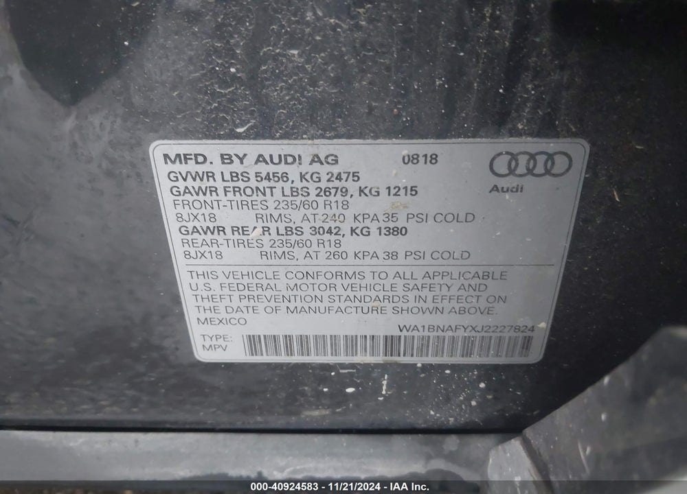 2018 AUDI Q5 2.0T PREMIUM/2.0T TECH PREMIUM VIN: WA1BNAFYXJ2227824