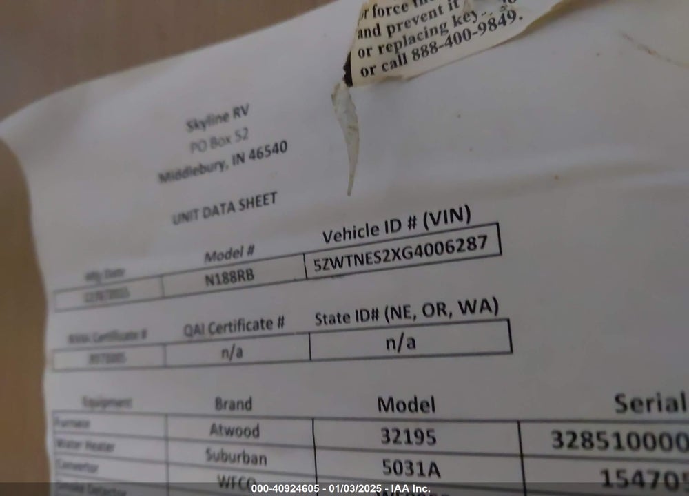 2016 NOMAD DART SERIES VIN: 5ZWTNES2XG4006287