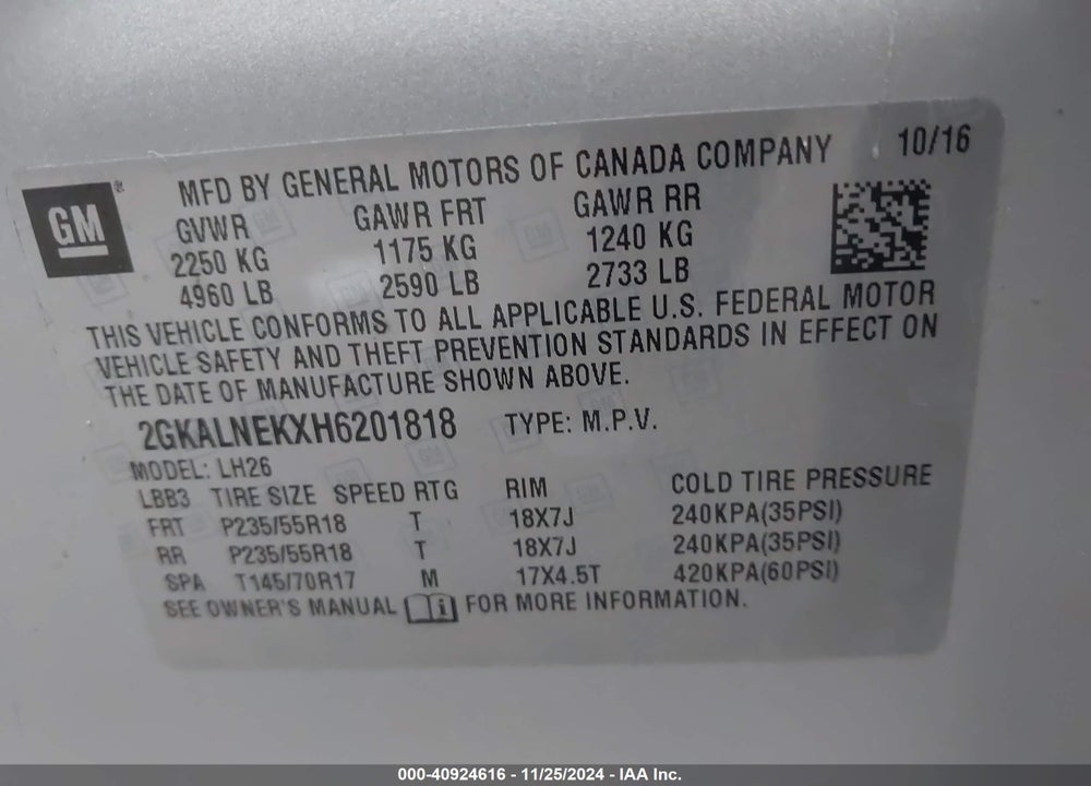 2017 GMC TERRAIN SLE-2 VIN: 2GKALNEKXH6201818