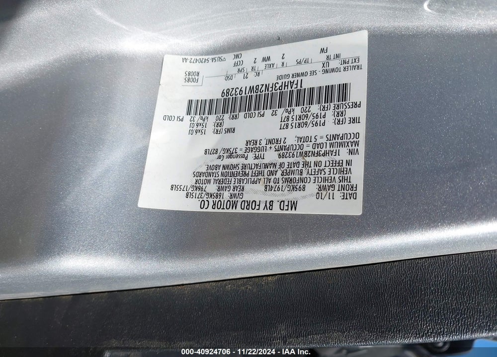 2011 FORD FOCUS SE VIN: 1FAHP3FN2BW193289