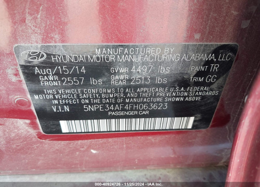 2015 HYUNDAI SONATA SPORT VIN: 5NPE34AF4FH063623