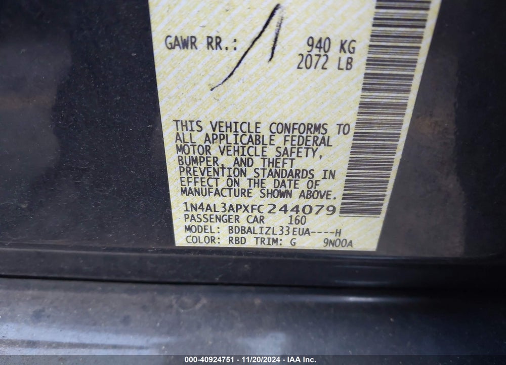 2015 NISSAN ALTIMA VIN: 1N4AL3APXFC244079