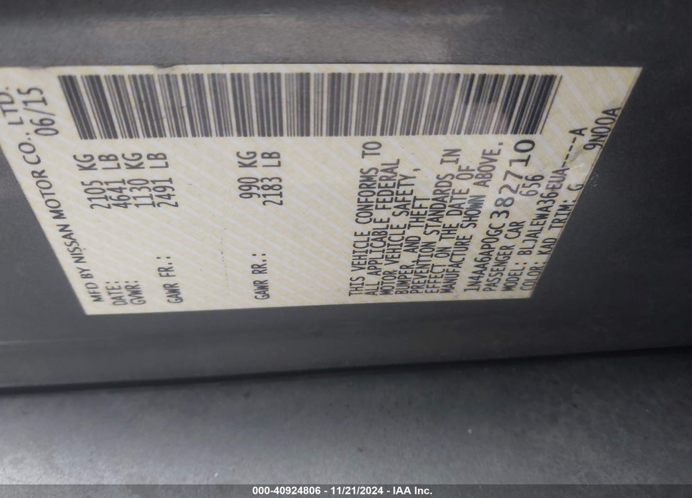 2016 NISSAN MAXIMA VIN: 1N4AA6AP0GC382710