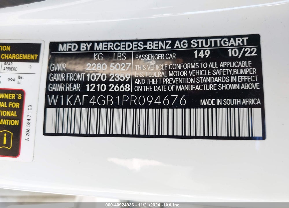 2023 MERCEDES-BENZ C VIN: W1KAF4GB1PR094676