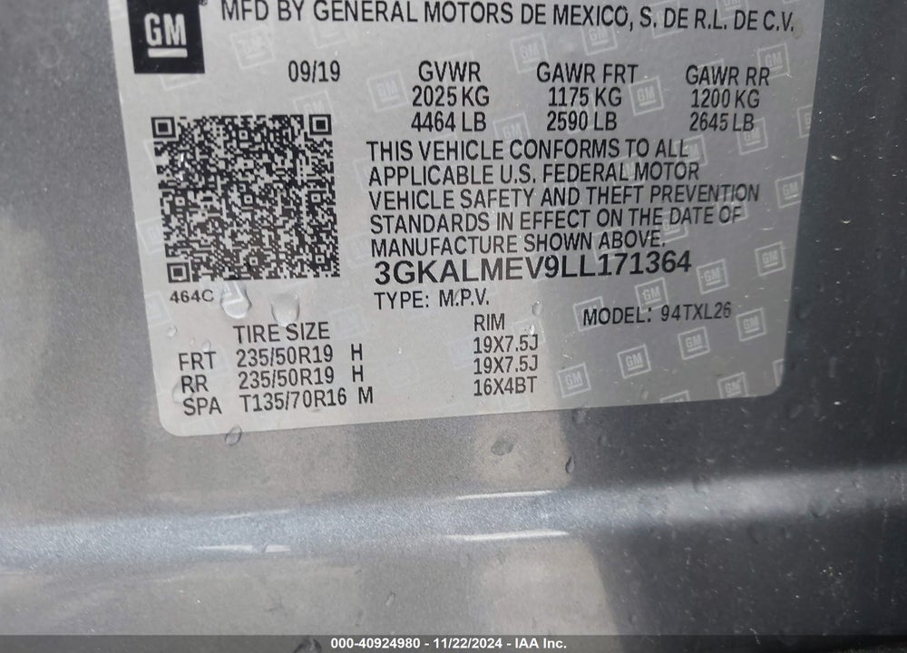 2020 GMC TERRAIN FWD SLE VIN: 3GKALMEV9LL171364