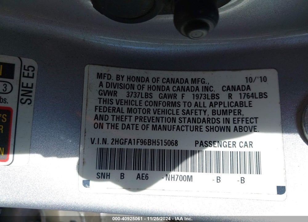 2011 HONDA CIVIC EX-L VIN: 2HGFA1F96BH515068