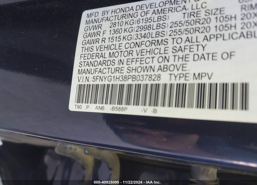 2023 HONDA PILOT AWD SPORT VIN: 5FNYG1H38PB037828