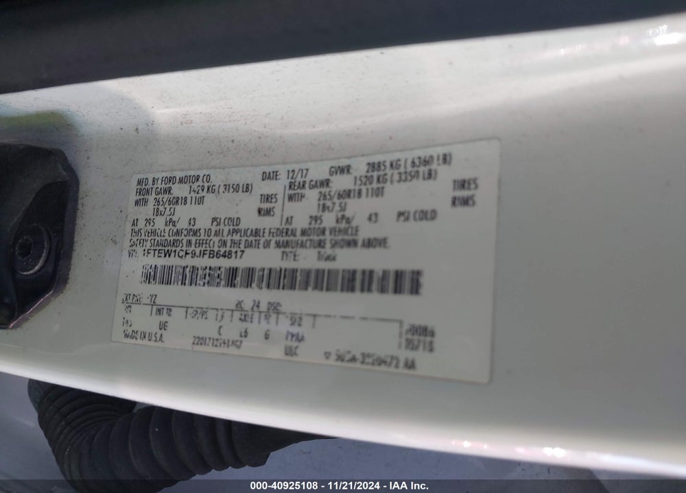 2018 FORD F-150 XLT VIN: 1FTEW1CP9JFB64817