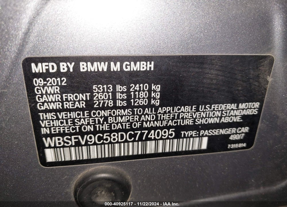 2013 BMW M5 VIN: WBSFV9C58DC774095