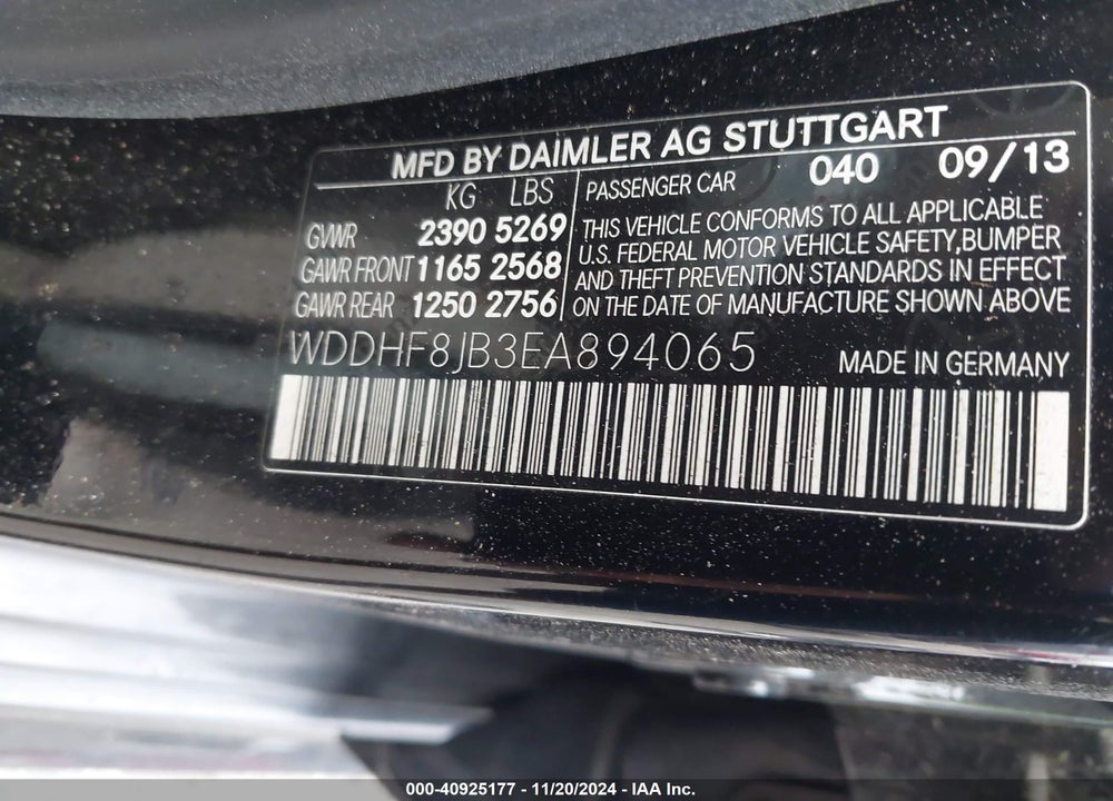 2014 MERCEDES-BENZ E 350 VIN: WDDHF8JB3EA894065