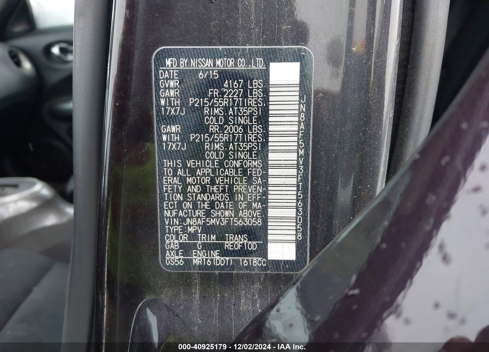 2015 NISSAN JUKE SV VIN: JN8AF5MV3FT563058