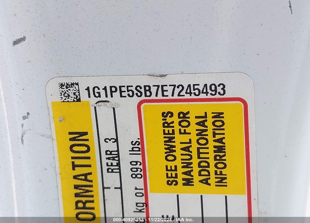 2014 CHEVROLET CRUZE VIN: 1G1PE5SB7E7245493