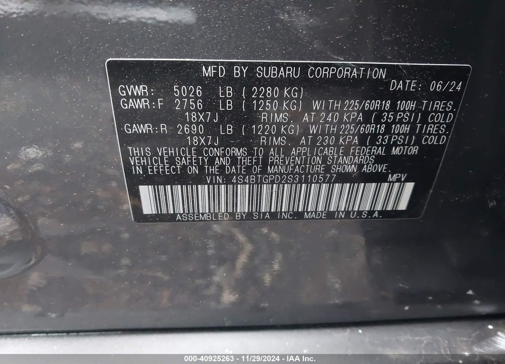 2025 SUBARU OUTBACK TOURING XT VIN: 4S4BTGPD2S3110577
