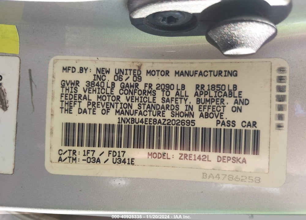 2010 TOYOTA COROLLA S VIN: 1NXBU4EE8AZ202695