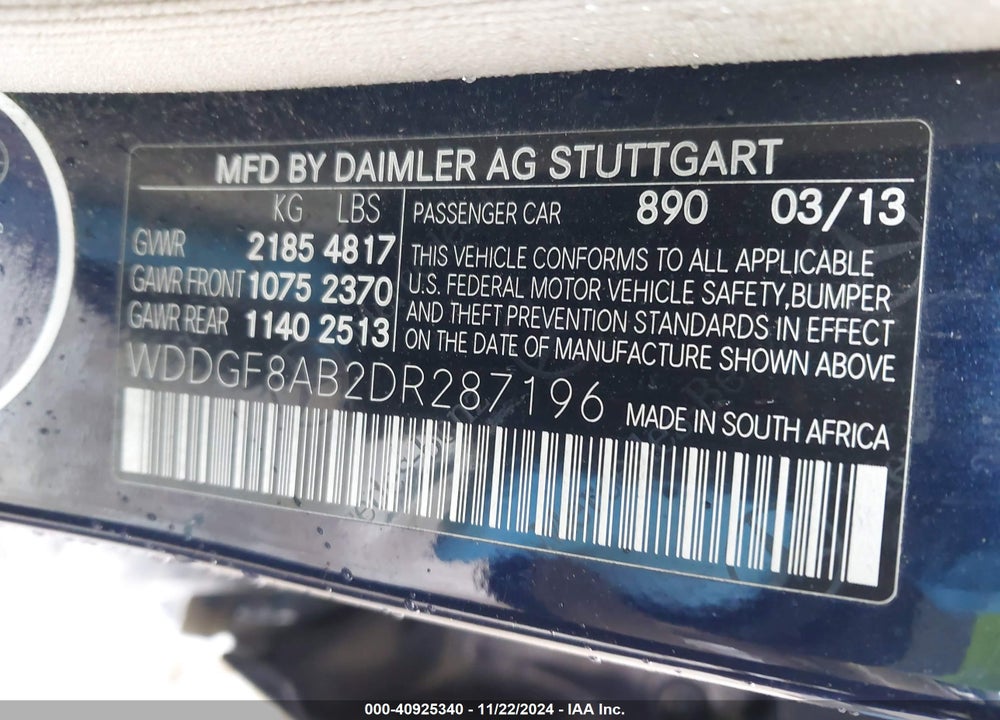 2013 MERCEDES-BENZ C 300 LUXURY 4MATIC/SPORT 4MATIC VIN: WDDGF8AB2DR287196