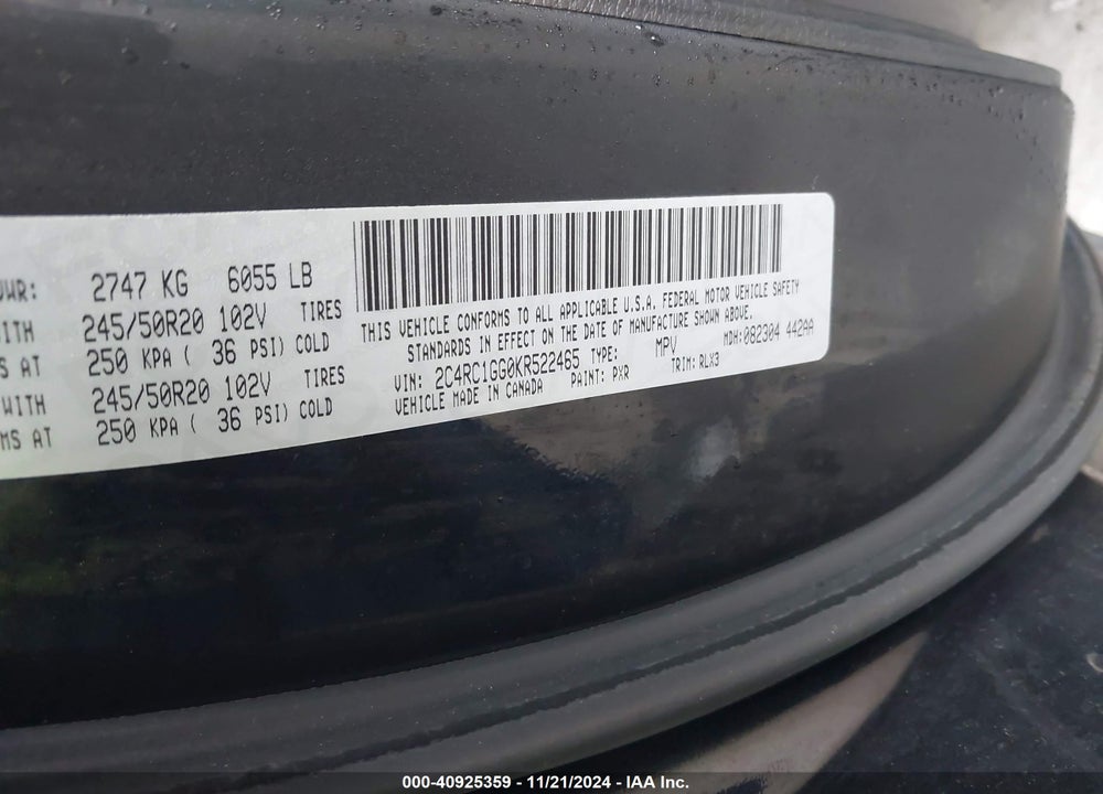 2019 CHRYSLER PACIFICA LIMITED VIN: 2C4RC1GG0KR522465