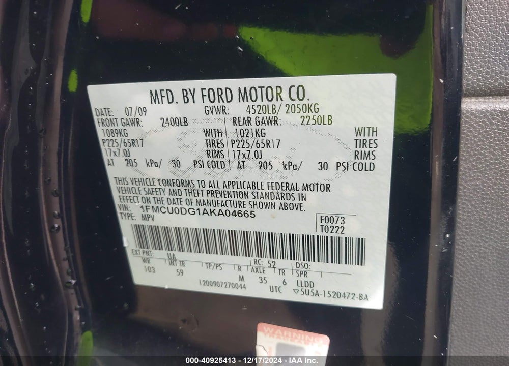 2010 FORD ESCAPE XLT VIN: 1FMCU0DG1AKA04665