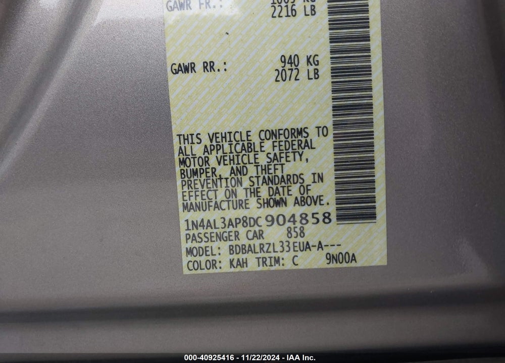 2013 NISSAN ALTIMA VIN: 1N4AL3AP8DC904858