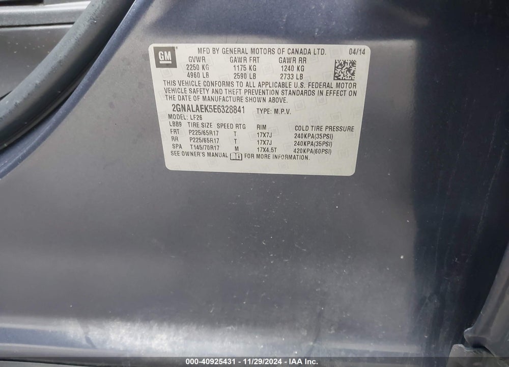 2014 CHEVROLET EQUINOX LS VIN: 2GNALAEK5E6328841