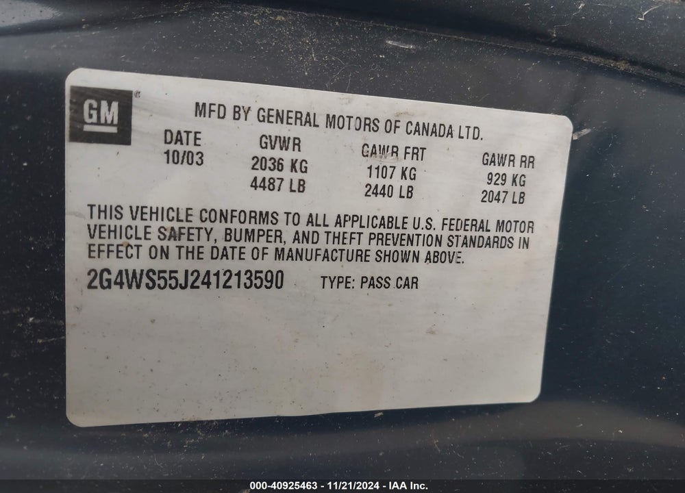 2004 BUICK CENTURY VIN: 2G4WS55J241213590