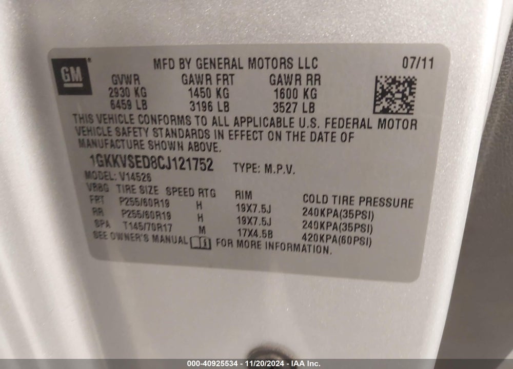2012 GMC ACADIA SLT-2 VIN: 1GKKVSED8CJ121752
