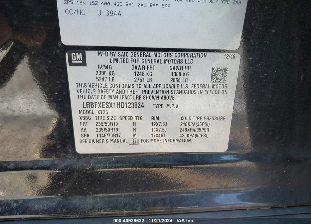 2017 BUICK ENVISION PREMIUM I VIN: LRBFXESX1HD123824