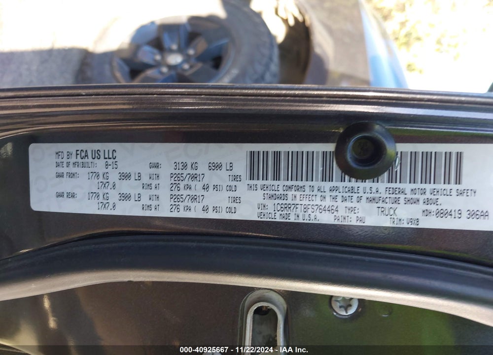 2015 RAM 1500 TRADESMAN VIN: 1C6RR7FT8FS764464