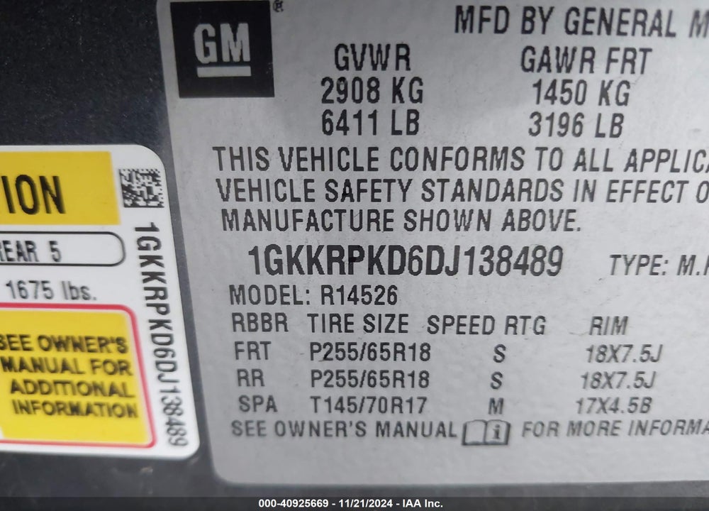 2013 GMC ACADIA SLE VIN: 1GKKRPKD6DJ138489