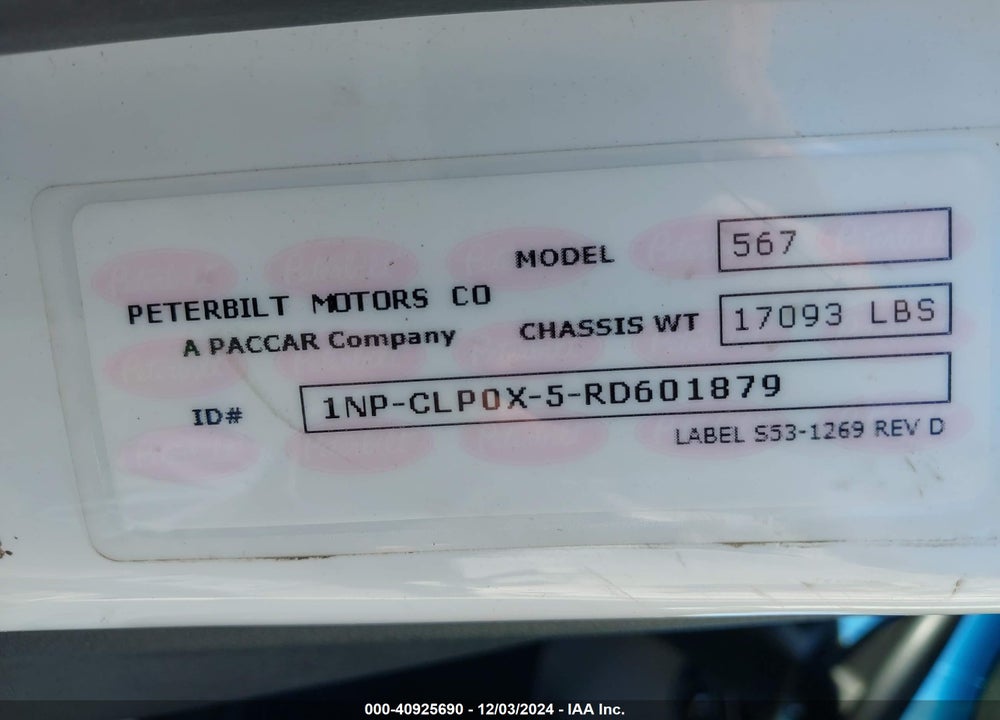 2024 PETERBILT 567 VIN: 1NPCLP0X5RD601879