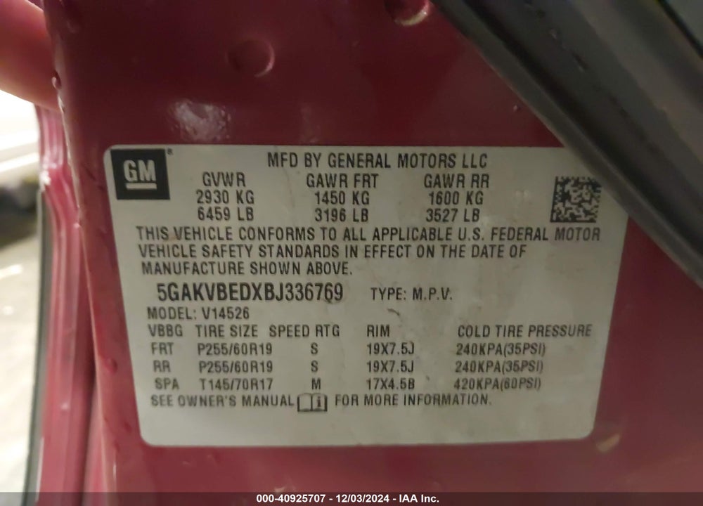 2011 BUICK ENCLAVE 1XL VIN: 5GAKVBEDXBJ336769