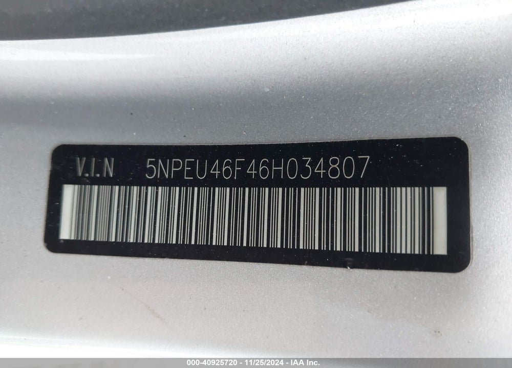 2006 HYUNDAI SONATA GLS V6/LX V6 VIN: 5NPEU46F46H034807