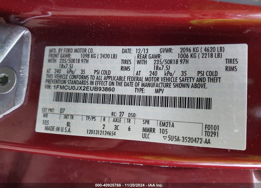 2014 FORD ESCAPE TITANIUM VIN: 1FMCU0JX2EUB93860