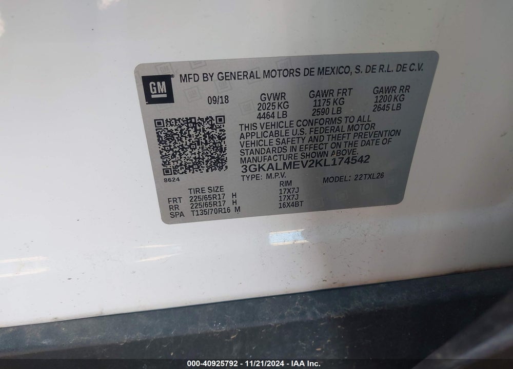 2019 GMC TERRAIN VIN: 3GKALMEV2KL174542