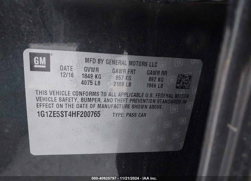 2017 CHEVROLET MALIBU 1LT VIN: 1G1ZE5ST4HF200765