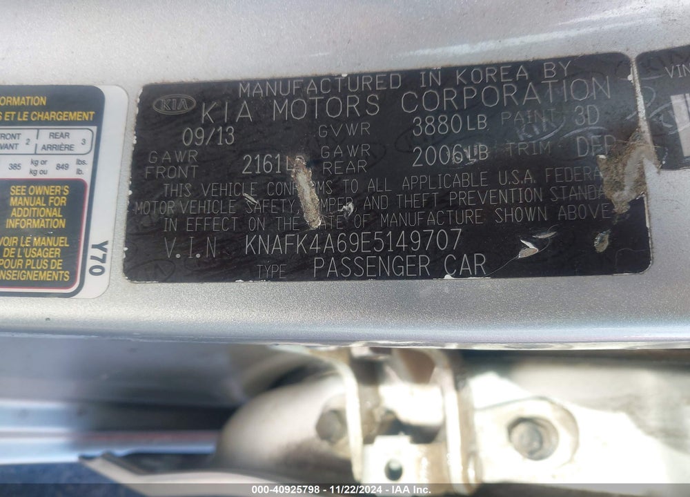 2014 KIA FORTE LX VIN: KNAFK4A69E5149707