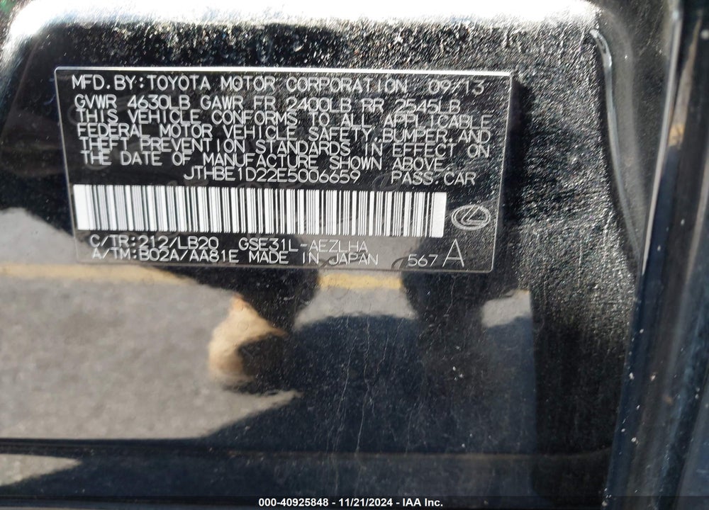 2014 LEXUS IS 350 VIN: JTHBE1D22E5006659