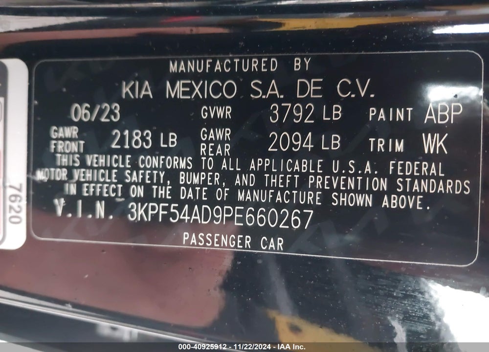 2023 KIA FORTE VIN: 3KPF54AD9PE660267