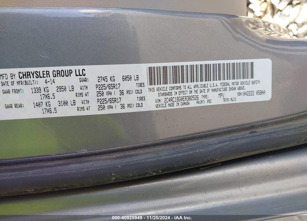2014 CHRYSLER TOWN & COUNTRY TOURING VIN: 2C4RC1BG0ER382526