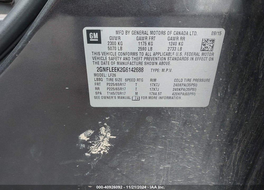 2016 CHEVROLET EQUINOX LS VIN: 2GNFLEEK2G6142688
