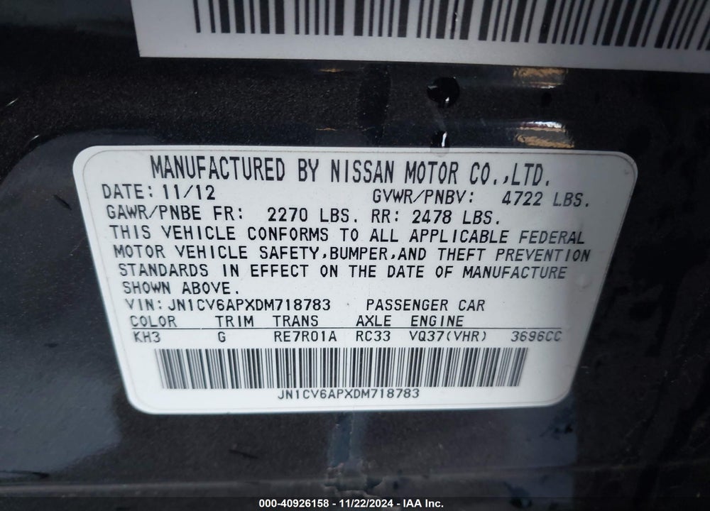2013 INFINITI G37 JOURNEY VIN: JN1CV6APXDM718783