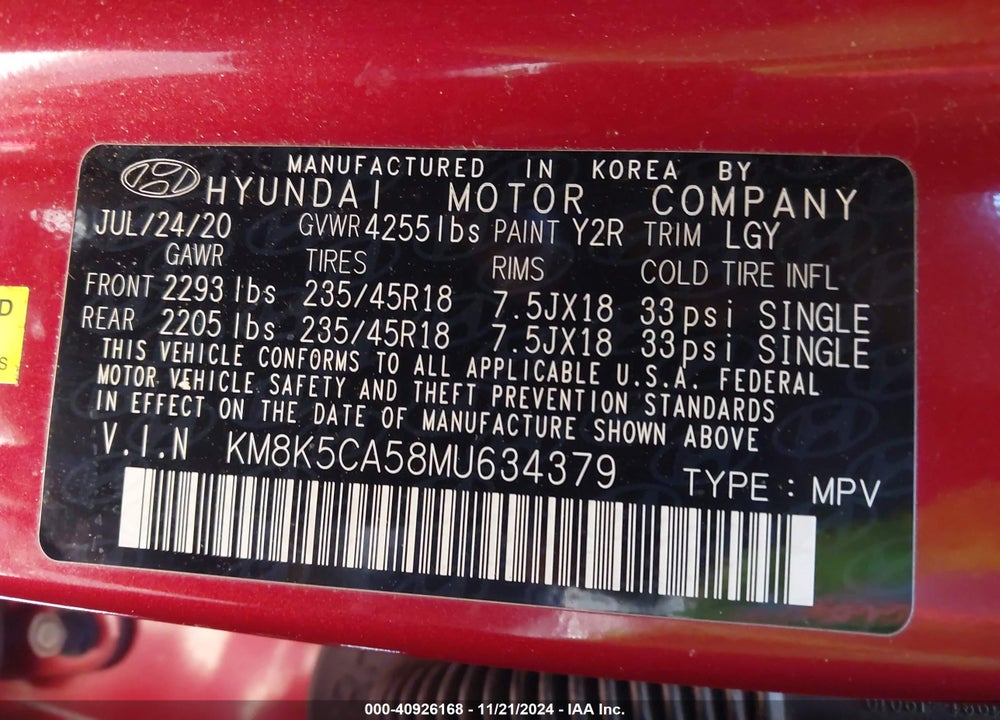 2021 HYUNDAI KONA ULTIMATE VIN: KM8K5CA58MU634379