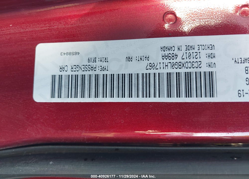 2020 DODGE CHARGER SXT RWD VIN: 2C3CDXBG0LH117067