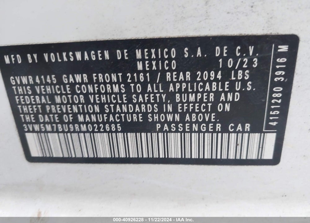 2024 VOLKSWAGEN JETTA 1.5T S VIN: 3VW5M7BU9RM022685